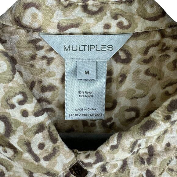Multiples Animal Print Lightweight Long Sleeve Rayon Nylon Button Up Top Size M - Picture 6 of 7